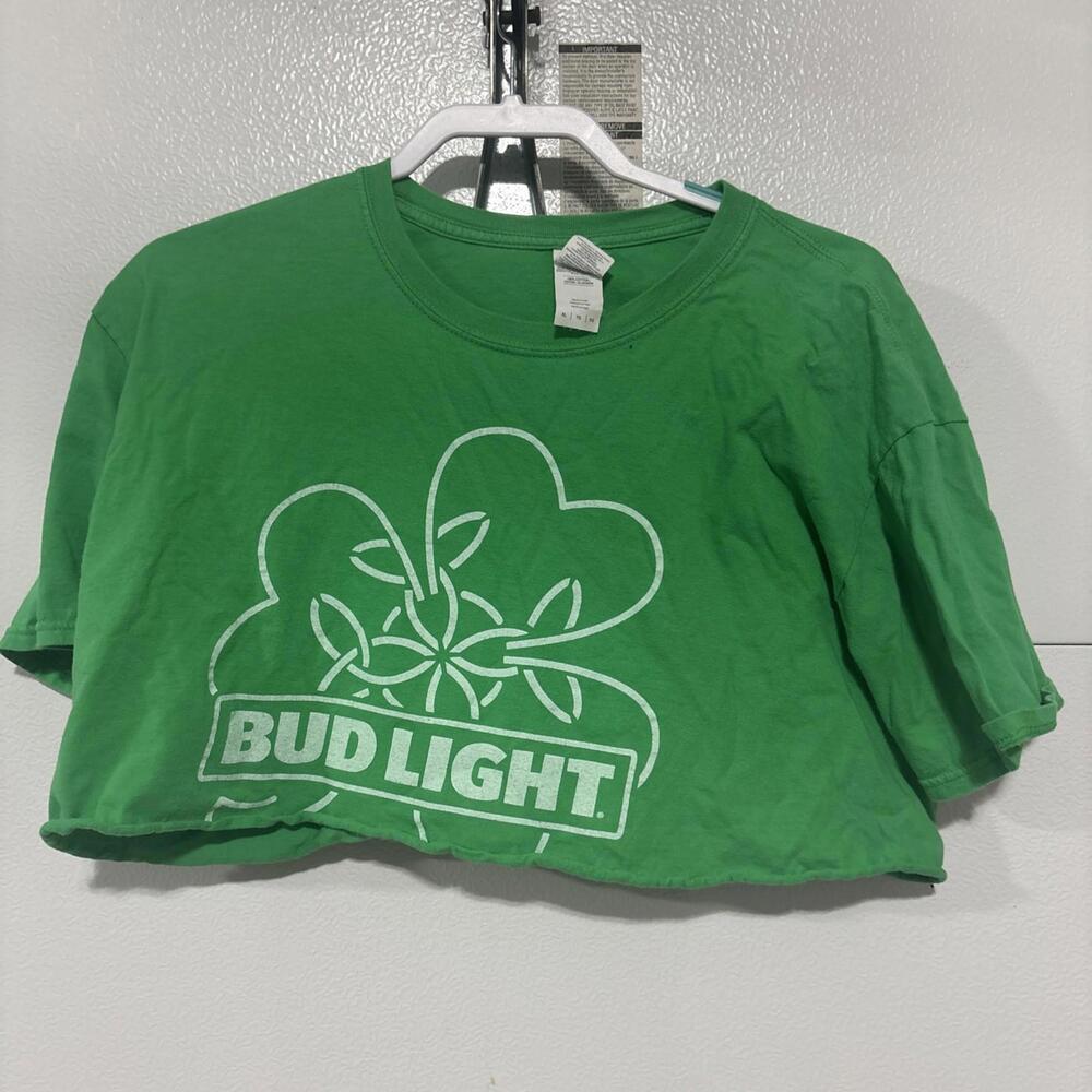 Bud Light Women’s Green St. Patrick’s Day Crop Top Shirt Size Xl Vintage Y2K